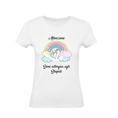 T-Shirt Donna- ATTENZIONE SONO ALLERGICA AGLI STUPIDI - Maglietta Maglia Tshirt Super vestibilità Top qualità