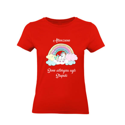 T-Shirt Donna- ATTENZIONE SONO ALLERGICA AGLI STUPIDI - Maglietta Maglia Tshirt Super vestibilità Top qualità